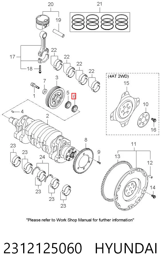 2312125060 Hyundai/Kia Engrenagem de cadeia da roda dentada de acionamento de cambota de motor