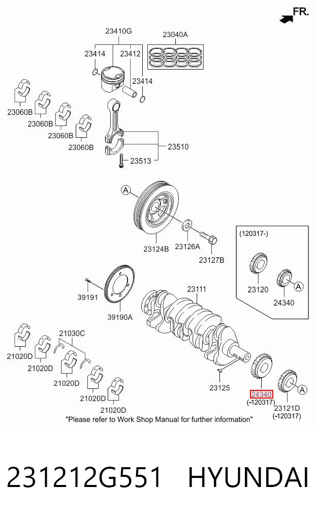 231212G551 Hyundai/Kia Engrenagem de cadeia da roda dentada de acionamento de cambota de motor