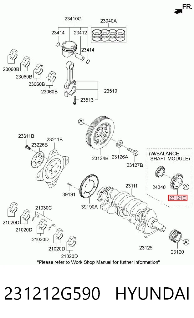 231212G590 Hyundai/Kia Engrenagem de cadeia da roda dentada de acionamento de cambota de motor