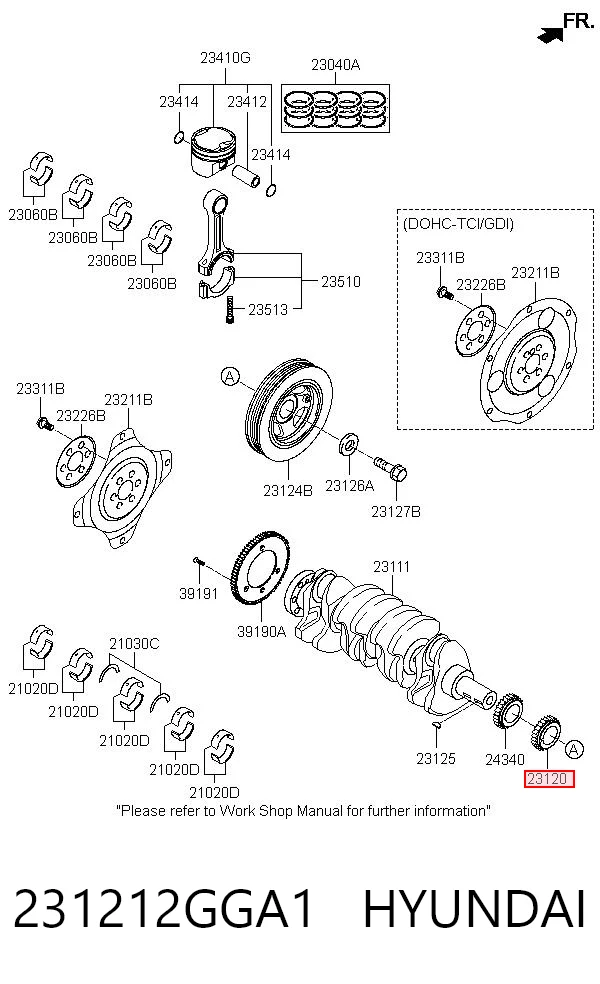 231212GGA1 Hyundai/Kia Engrenagem de cadeia da roda dentada de acionamento de cambota de motor