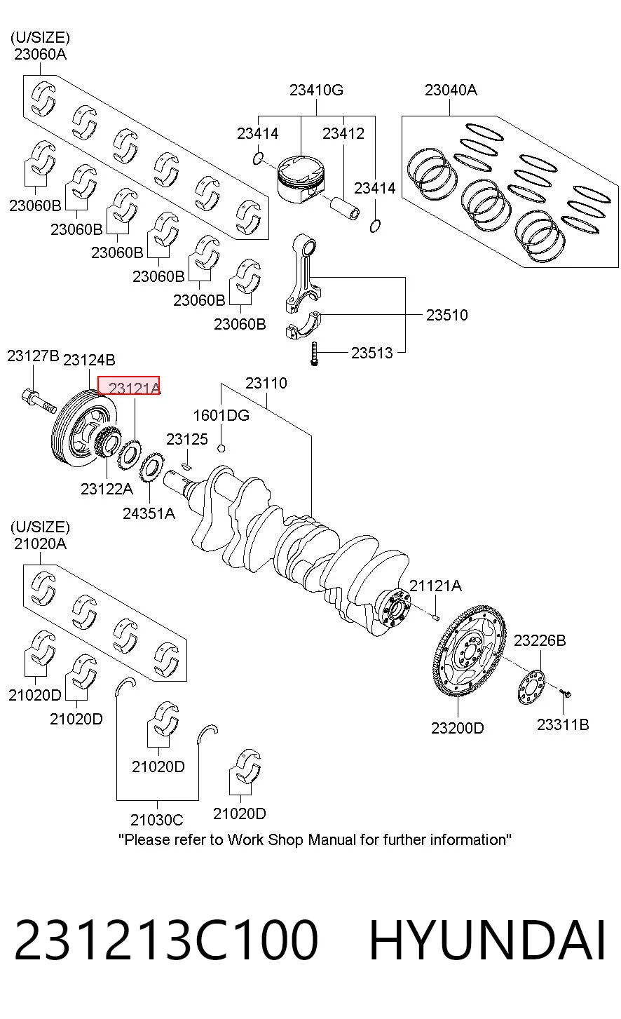 231213C100 Hyundai/Kia Engrenagem de cadeia da roda dentada de acionamento de cambota de motor