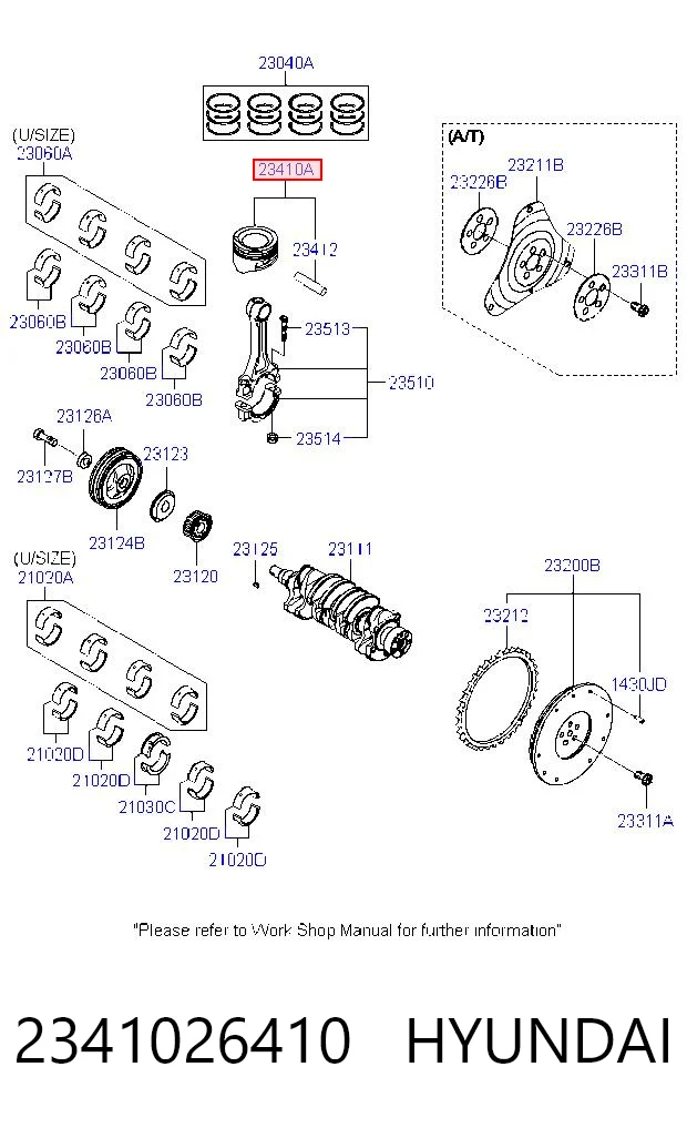 2341026410 Hyundai/Kia Pistão com passador sem anéis, STD