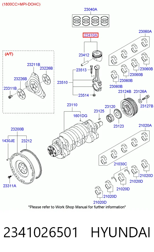2341026501 Hyundai/Kia Pistão com passador sem anéis, STD
