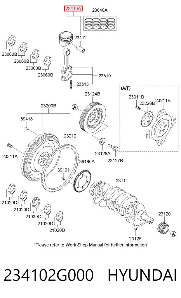 234102G000 Hyundai/Kia Pistão do kit para 1 cilindro, STD