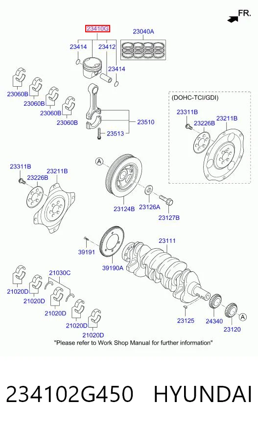 234102G450 Hyundai/Kia Pistão com passador sem anéis, STD
