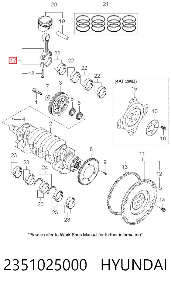 2351025000 Hyundai/Kia Biela de pistão de motor