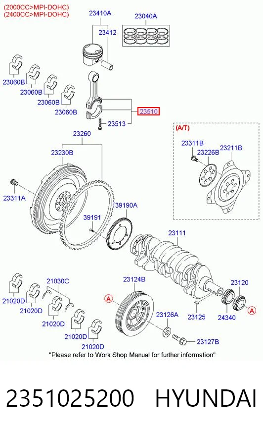 2351025200 Hyundai/Kia Biela de pistão de motor