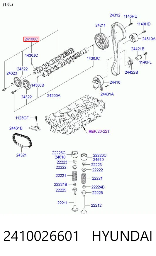 Árvore distribuidora de motor de admissão para Hyundai Coupe II GK