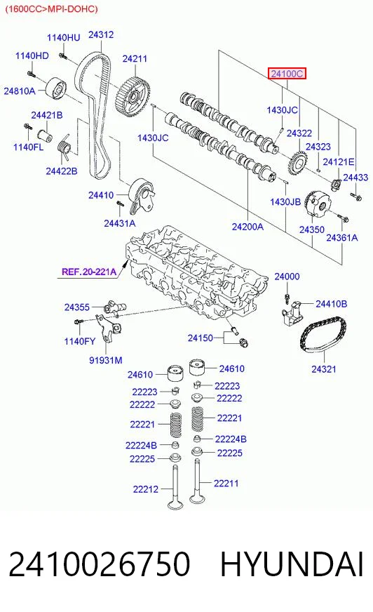 2410026750 Hyundai/Kia Árvore distribuidora de motor de admissão