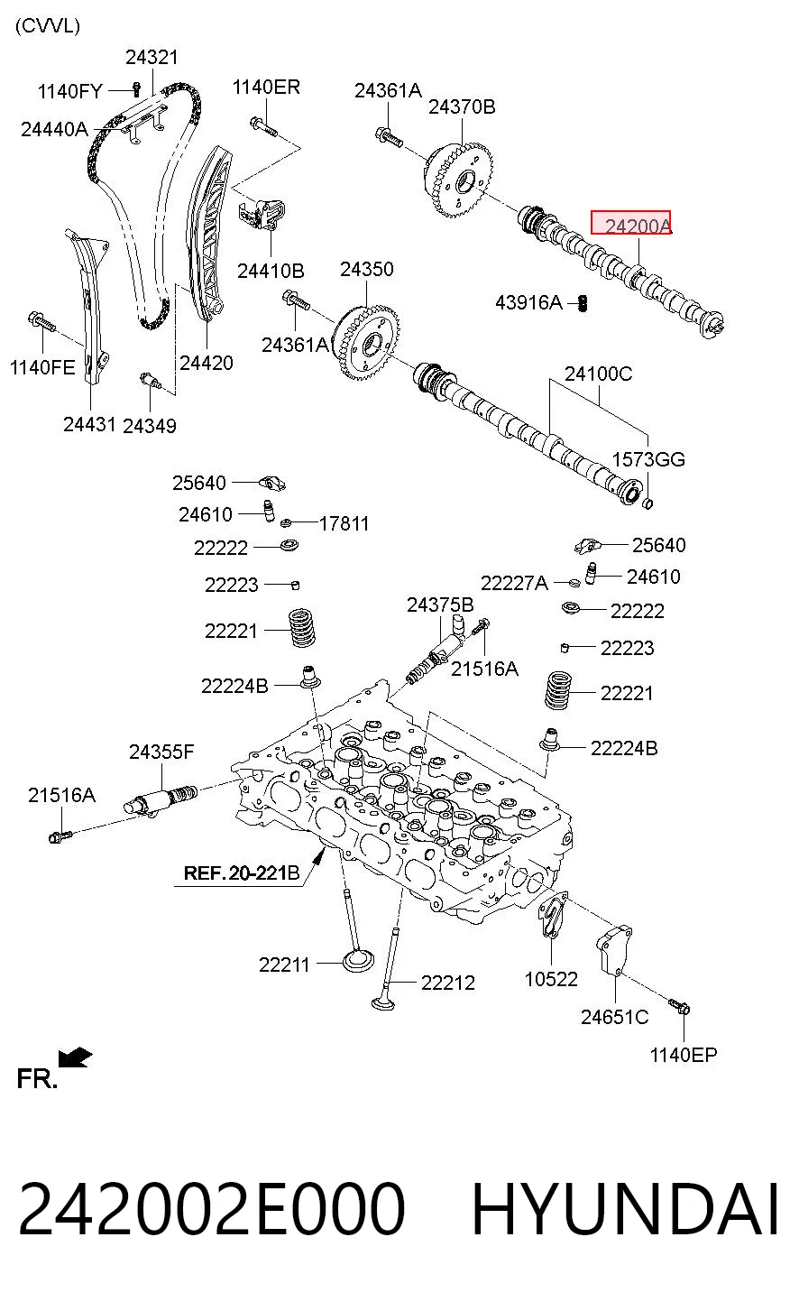242002E000 Hyundai/Kia Árvore distribuidora de motor de escape