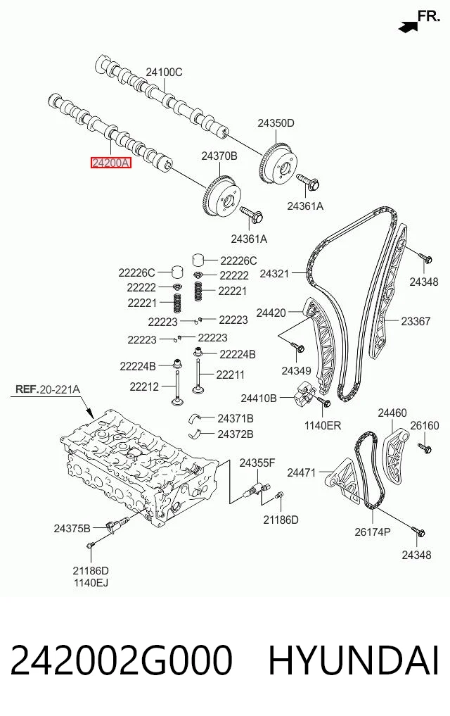 242002G000 Hyundai/Kia Árvore distribuidora de motor de escape