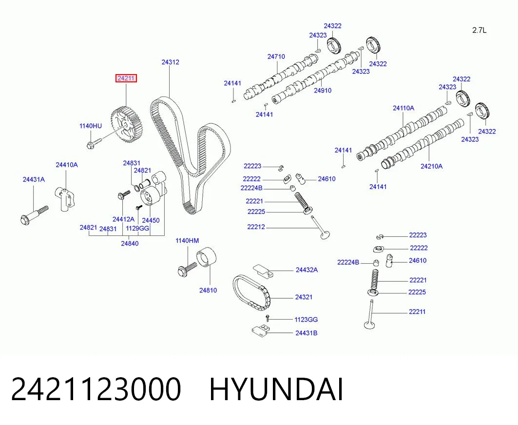 2421123000 Hyundai/Kia Engrenagem de cadeia da roda dentada da árvore distribuidora de motor