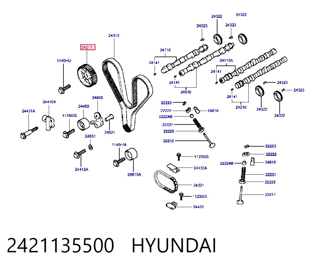 2421135500 Hyundai/Kia Engrenagem de cadeia da roda dentada da árvore distribuidora de motor