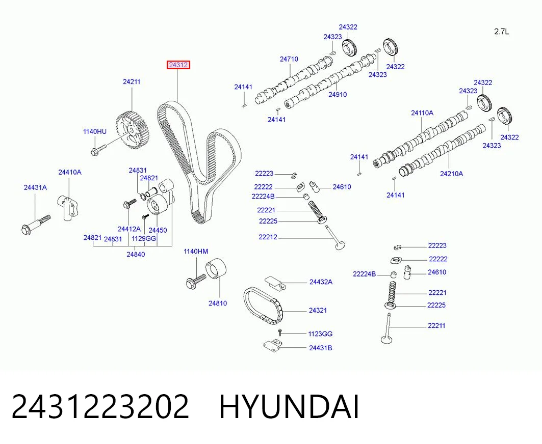 2431223202 Hyundai/Kia Correia do mecanismo de distribuição de gás
