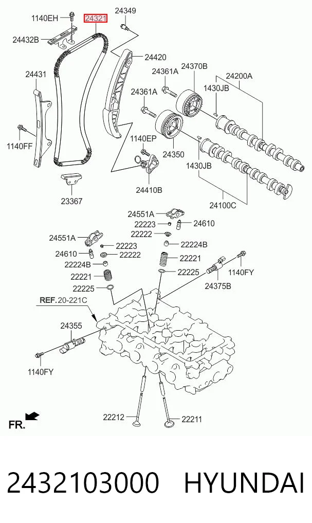  Cadeia do mecanismo de distribuição de gás KIA Picanto II hatchback (TA) (2011 - 2018) II