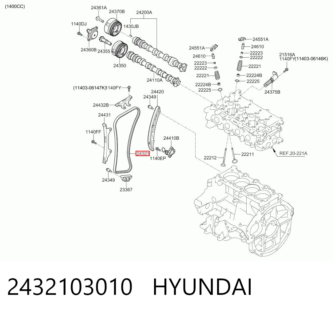 Cadeia do mecanismo de distribuição de gás Hyundai I20  GB