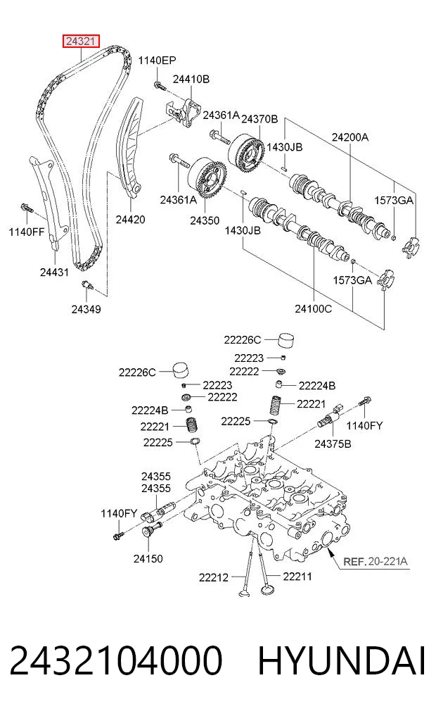 2432104000 Hyundai/Kia Cadeia do mecanismo de distribuição de gás