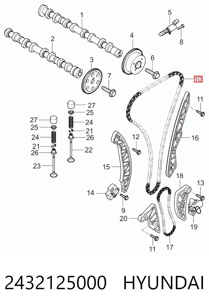 2432125000 Hyundai/Kia Cadeia do mecanismo de distribuição de gás
