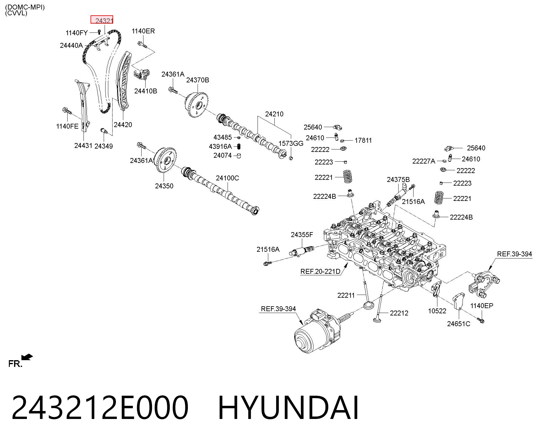 243212E000 Hyundai/Kia Cadeia do mecanismo de distribuição de gás