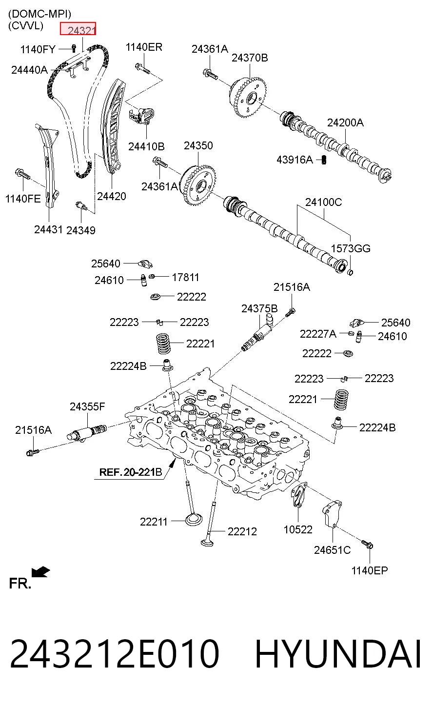 243212E010 Hyundai/Kia Cadeia do mecanismo de distribuição de gás