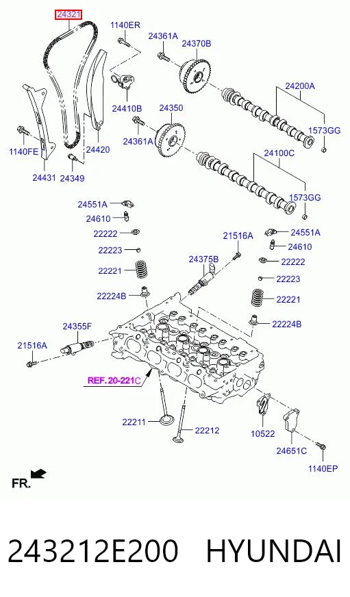 243212E200 Hyundai/Kia Cadeia do mecanismo de distribuição de gás