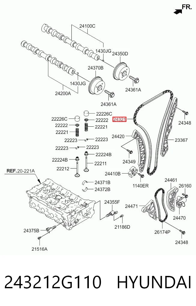 243212G110 Hyundai/Kia Cadeia do mecanismo de distribuição de gás