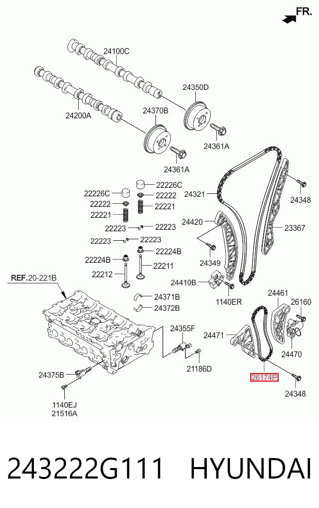 243222G111 Hyundai/Kia Cadeia de bomba de óleo