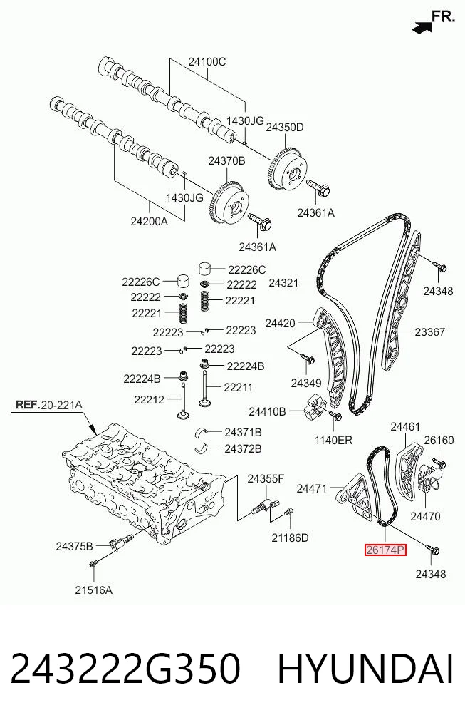 243222G350 Hyundai/Kia Cadeia de bomba de óleo