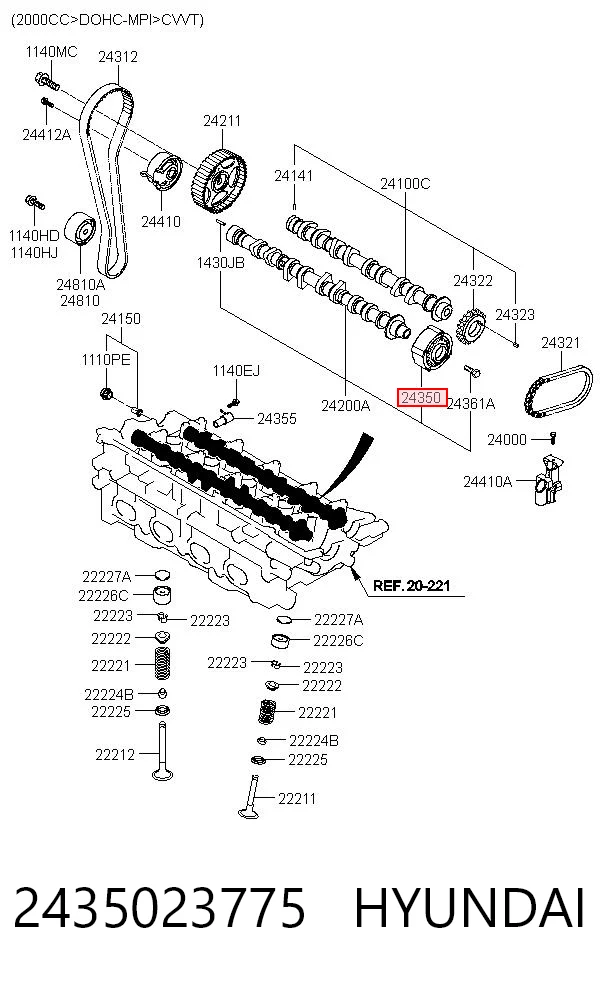 2435023775 Hyundai/Kia Engrenagem de cadeia de roda dentada da árvore distribuidora de admissão de motor
