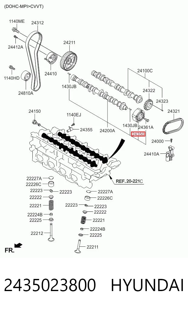 2435023800 Hyundai/Kia Engrenagem de cadeia de roda dentada da árvore distribuidora de admissão de motor