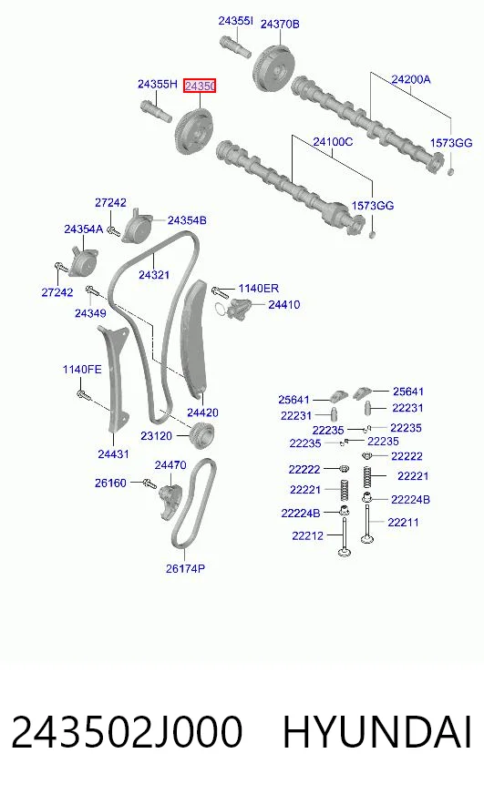 243502J000 Hyundai/Kia Engrenagem de cadeia de roda dentada da árvore distribuidora de admissão de motor
