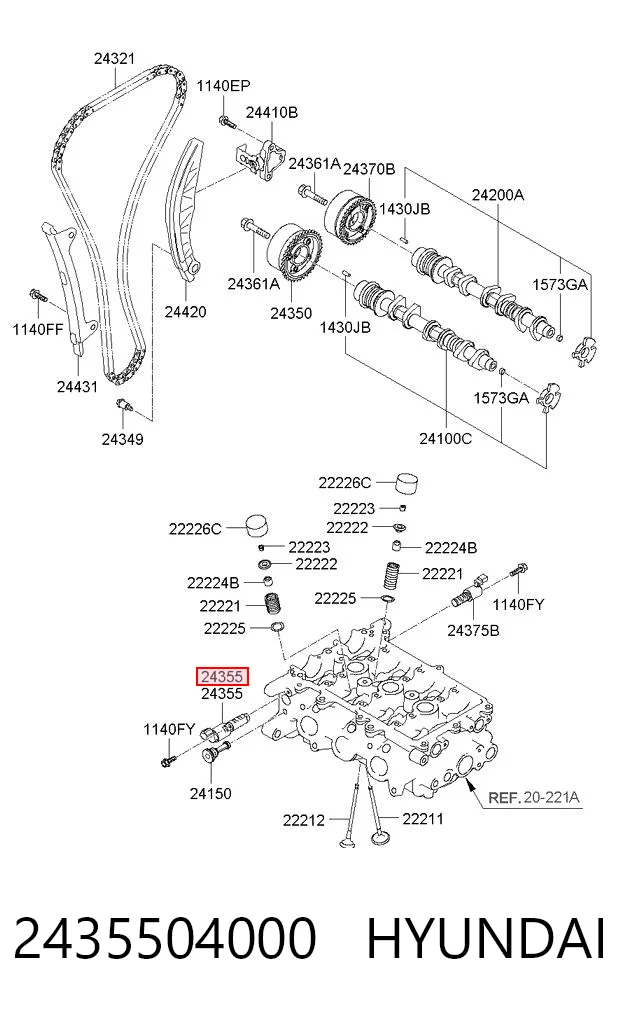2435504000 Hyundai/Kia Válvula de regulação de pressão de óleo