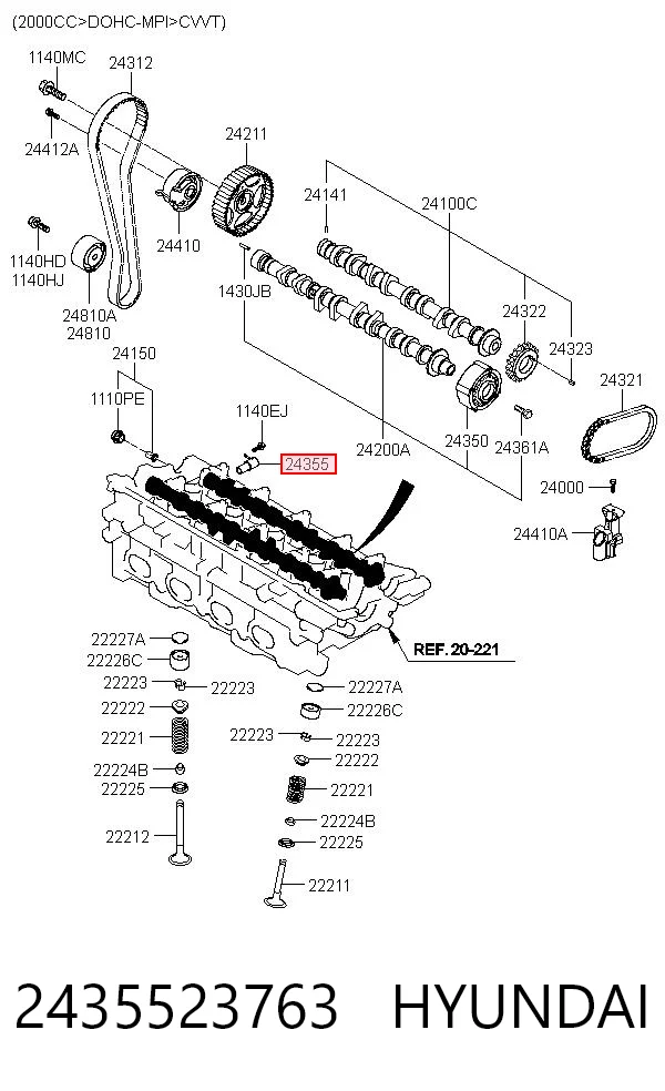 2435523763 Hyundai/Kia Válvula de regulação de pressão de óleo