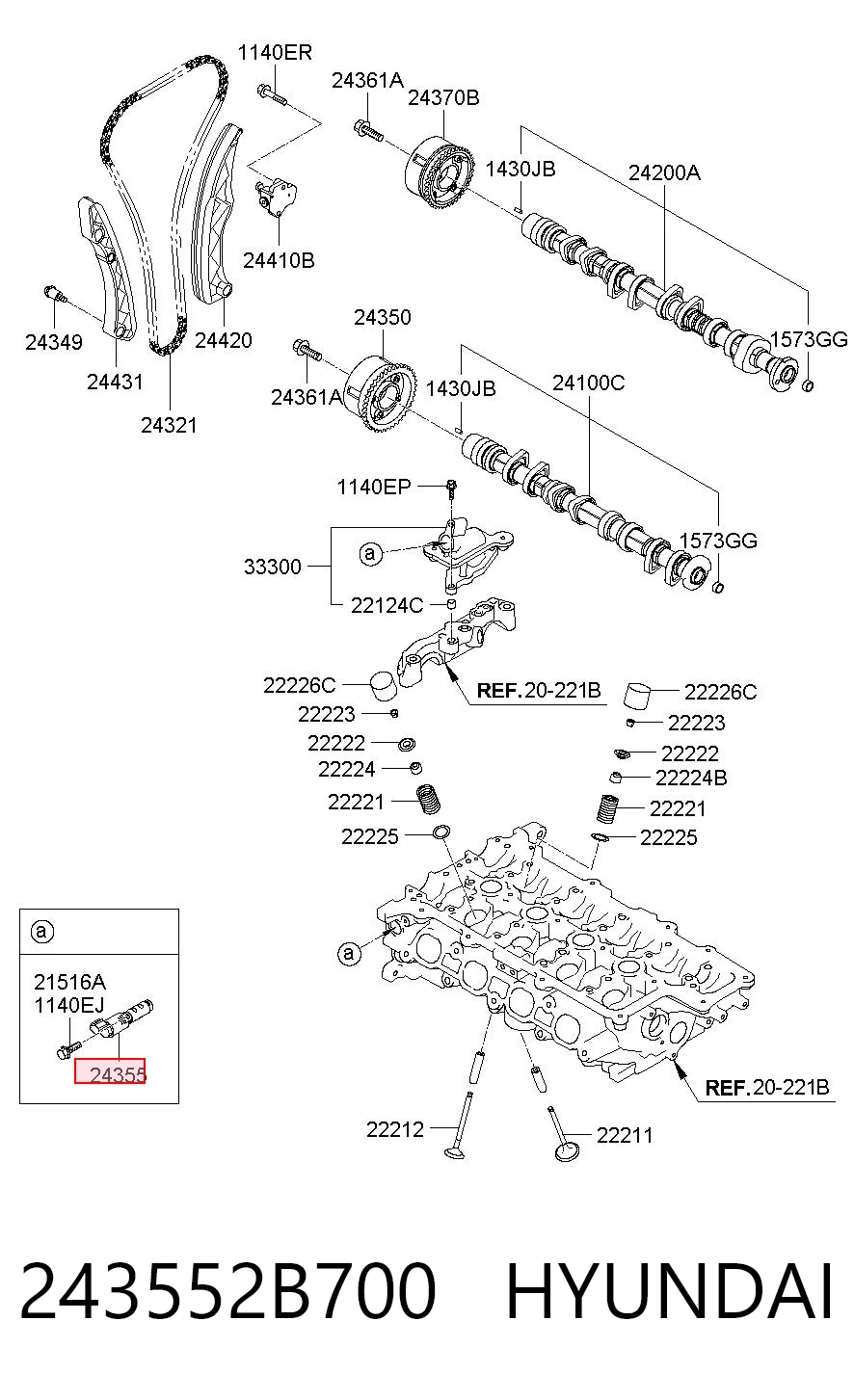 243552B700 Hyundai/Kia Válvula eletromagnética de posição (de fases) da árvore distribuidora