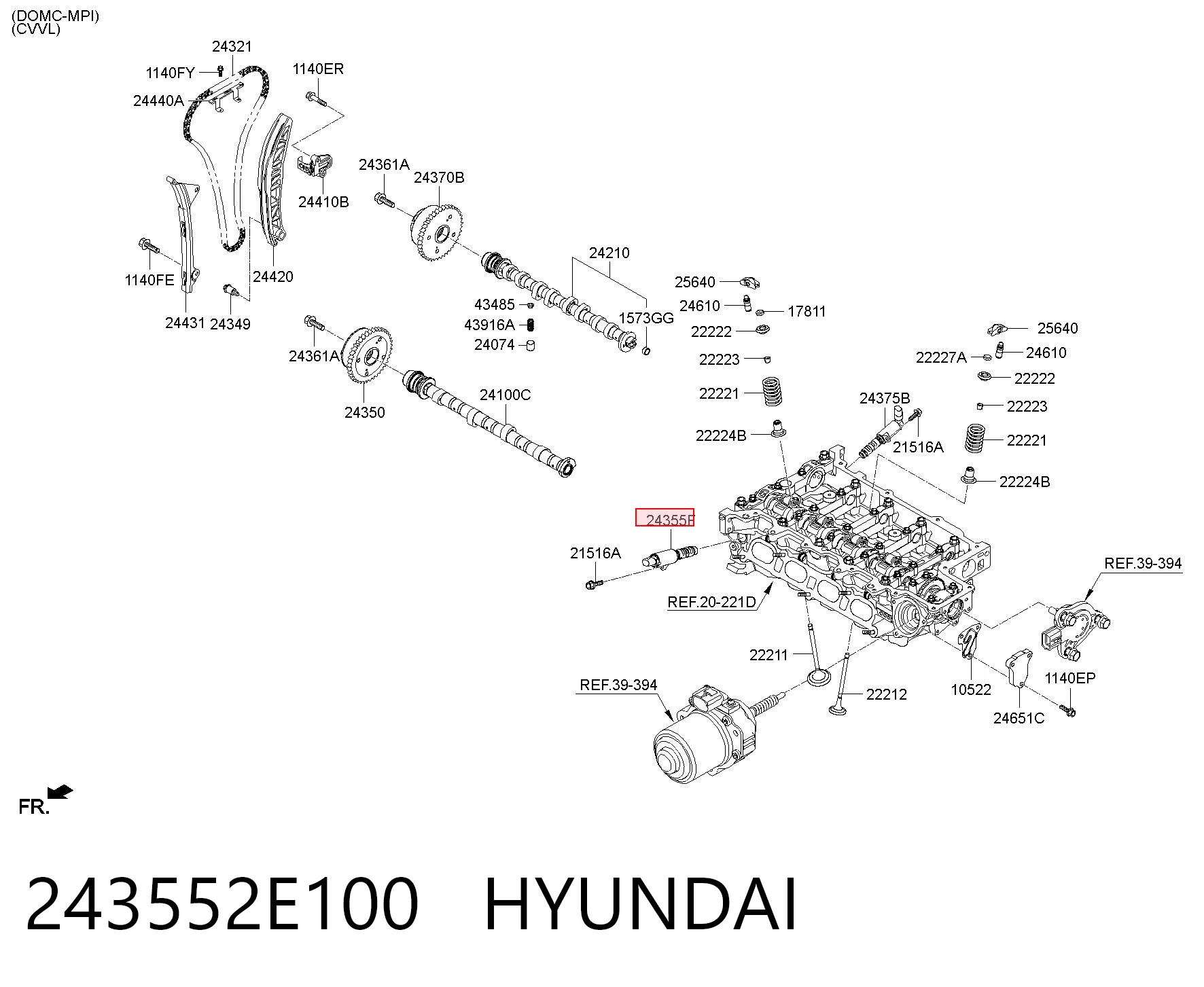 243552E100 Hyundai/Kia Válvula eletromagnética esquerda de posição (de fases) da árvore distribuidora
