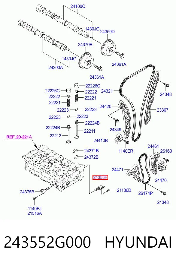 243552G000 Hyundai/Kia Válvula eletromagnética de posição (de fases) da árvore distribuidora