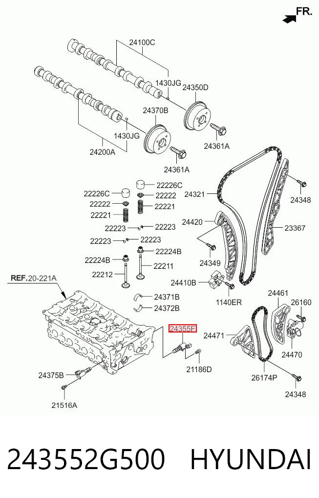 243552G500 Hyundai/Kia Válvula de regulação de pressão de óleo