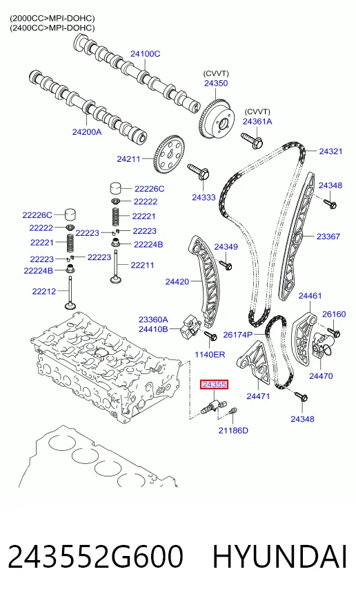 243552G600 Hyundai/Kia Válvula de regulação de pressão de óleo