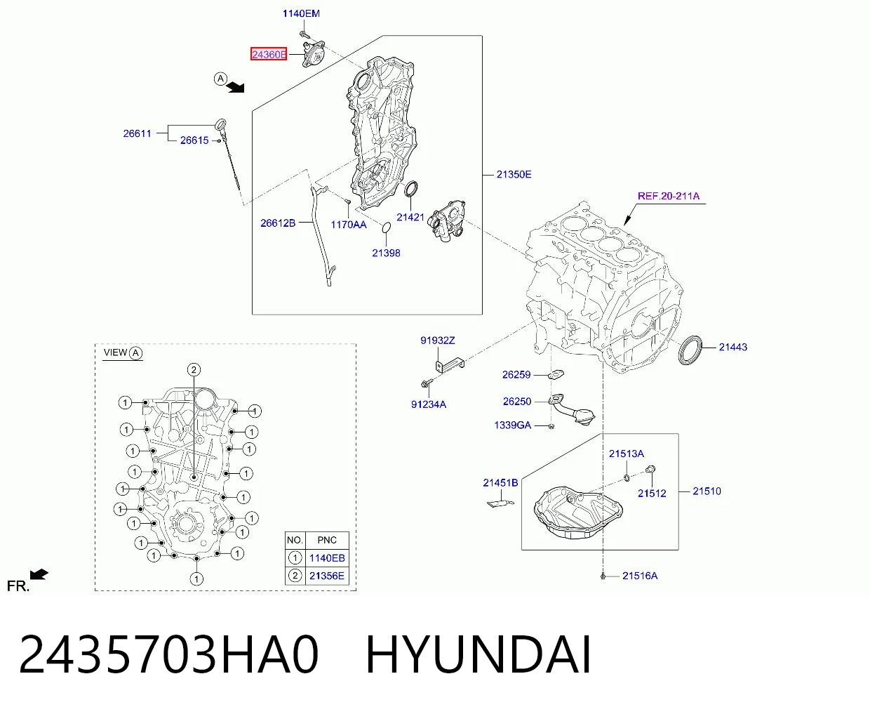 2435703HA0 Hyundai/Kia Válvula eletromagnética de posição (de fases) da árvore distribuidora