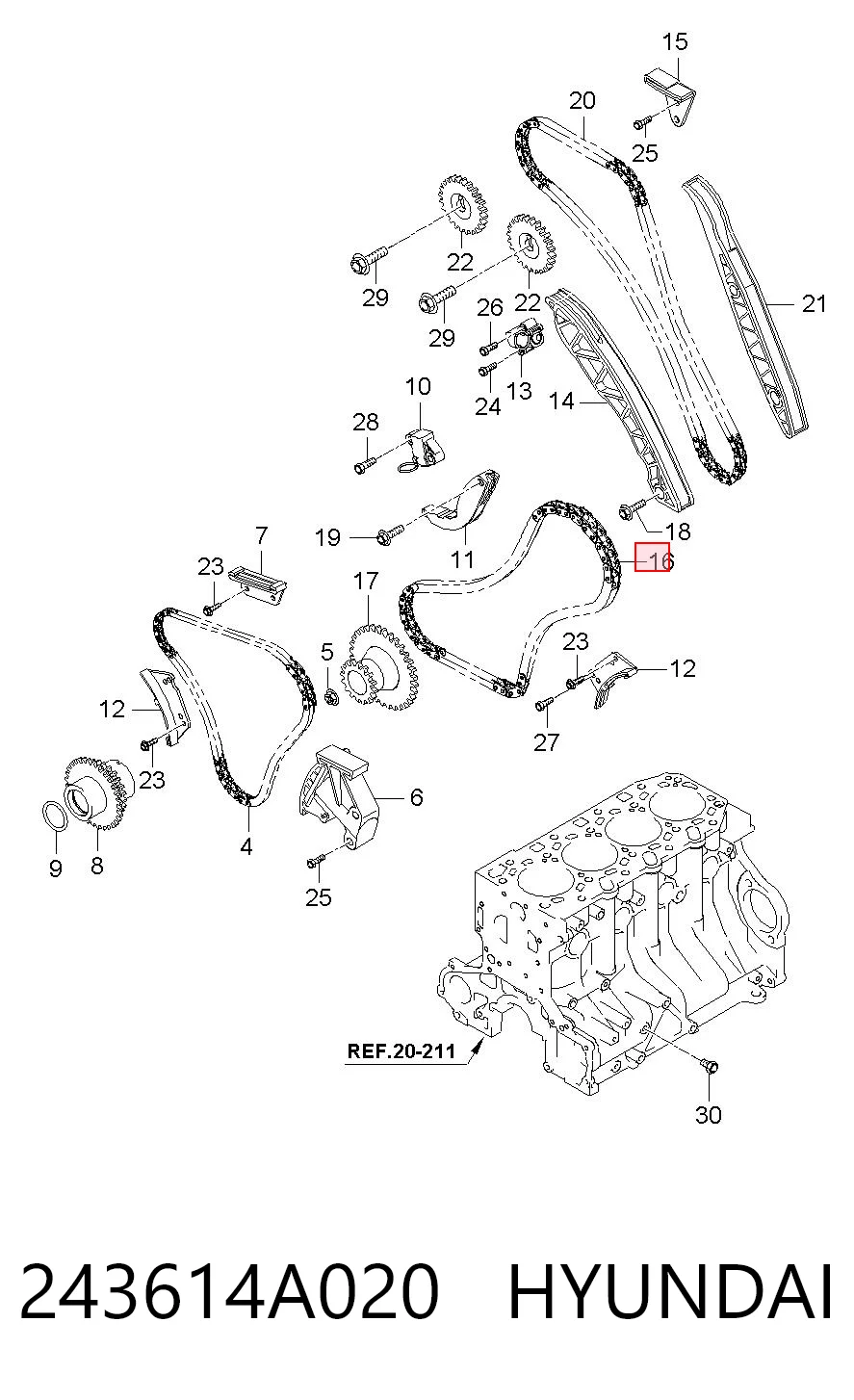 243614A020 Hyundai/Kia Cadeia do mecanismo de distribuição de gás