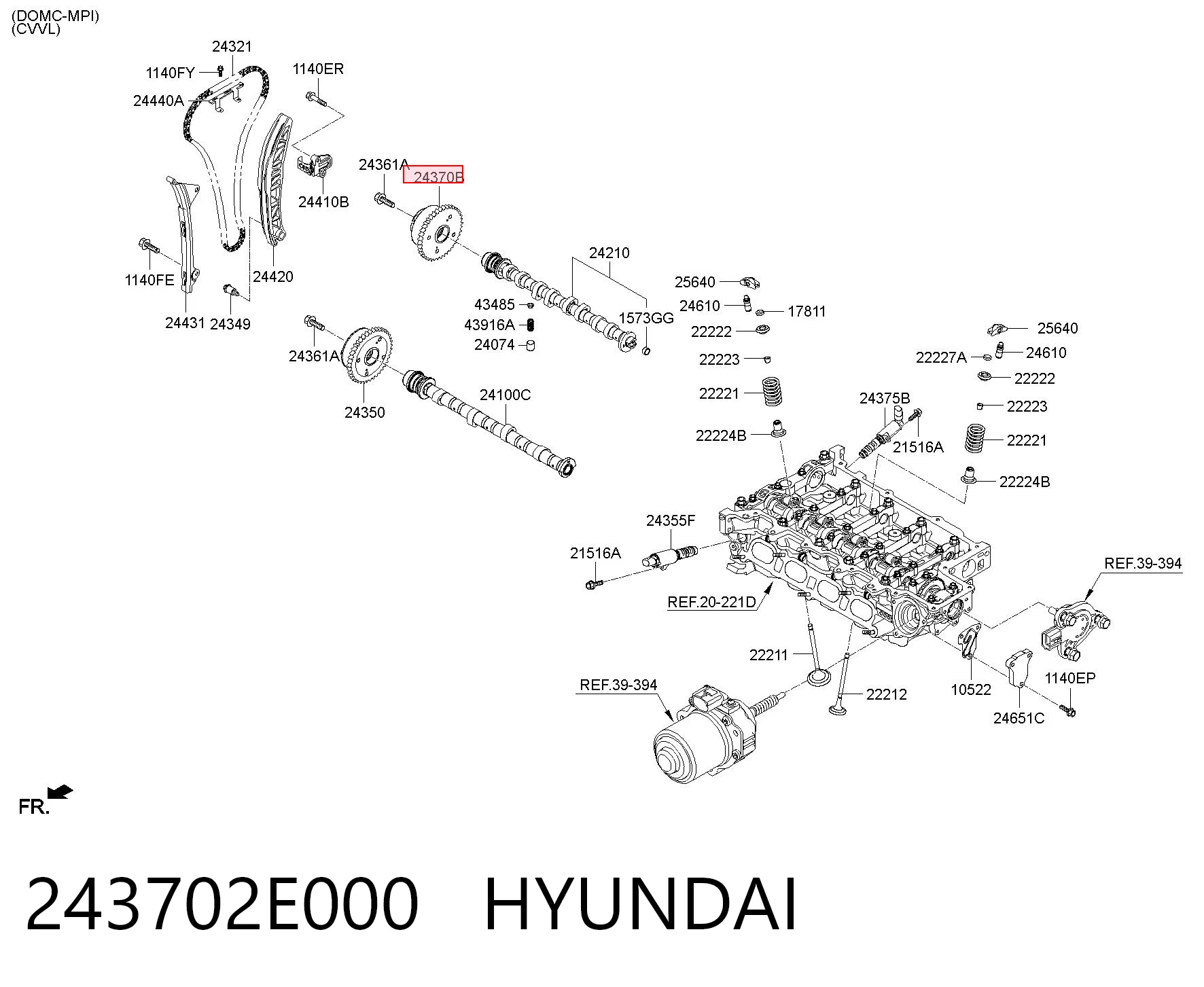 243702E000 Hyundai/Kia Engrenagem de cadeia de roda dentada da árvore distribuidora de escape de motor