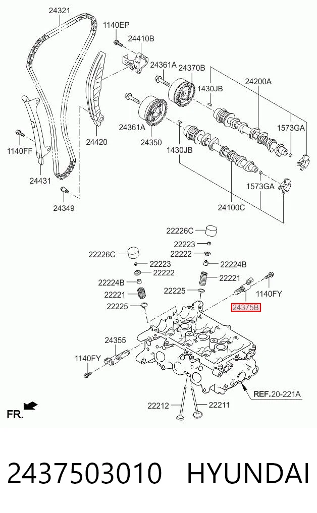 2437503010 Hyundai/Kia Válvula de regulação de pressão de óleo