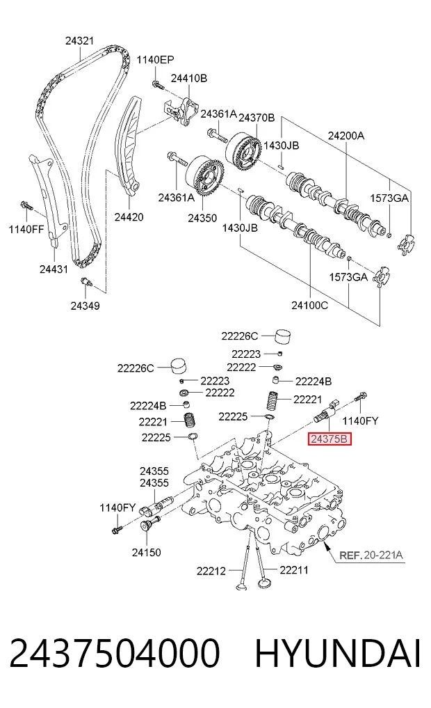 2437504000 Hyundai/Kia Válvula de regulação de pressão de óleo