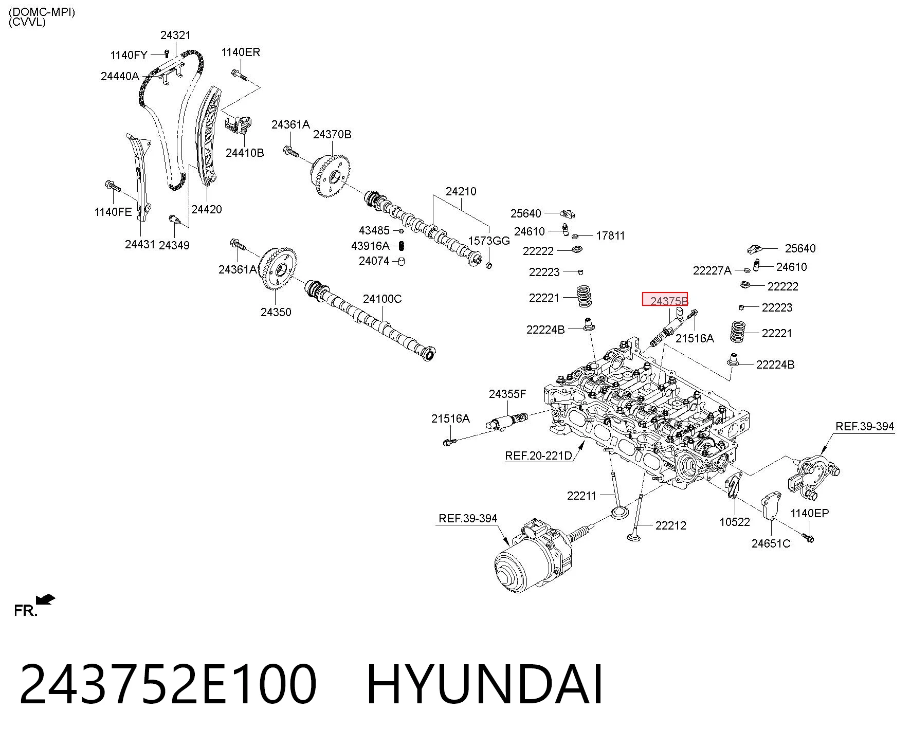 243752E100 Hyundai/Kia Válvula eletromagnética direita de posição (de fases) da árvore distribuidora