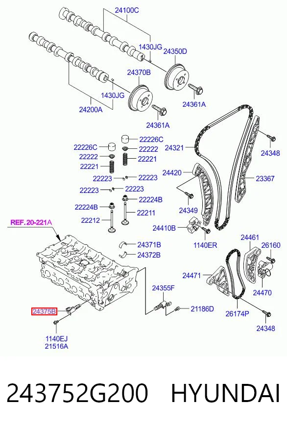 243752G200 Hyundai/Kia Válvula eletromagnética direita de posição (de fases) da árvore distribuidora