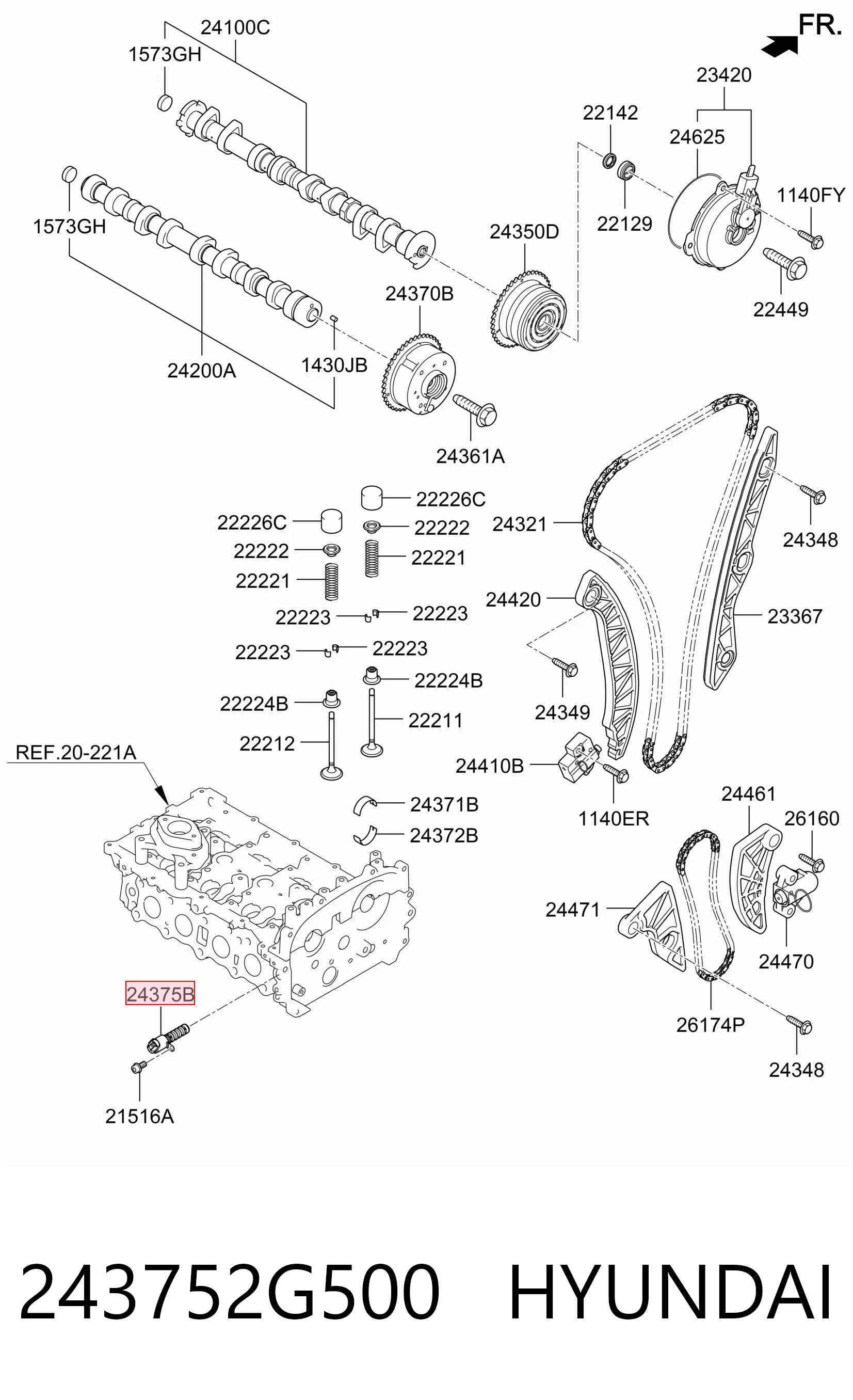 243752G500 Hyundai/Kia Válvula eletromagnética de posição (de fases) da árvore distribuidora