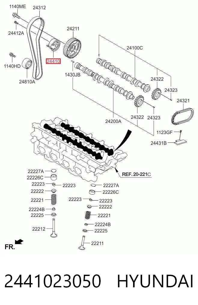 2441023050 Hyundai/Kia Rolo de reguladora de tensão da correia do mecanismo de distribuição de gás