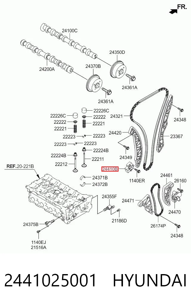 2441025001 Hyundai/Kia Reguladora de tensão da cadeia do mecanismo de distribuição de gás