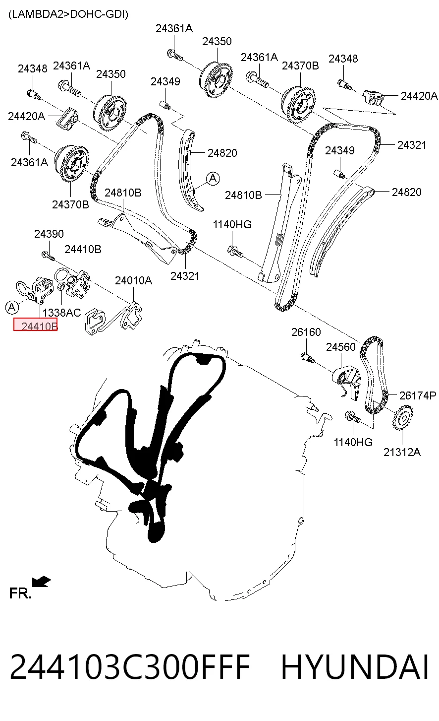 244103C300FFF Hyundai/Kia Reguladora de tensão da cadeia do mecanismo de distribuição de gás