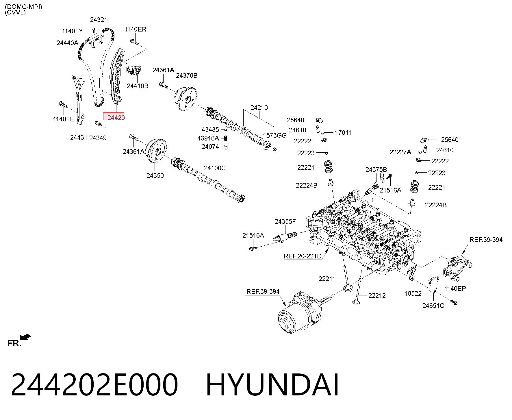 244202E000 Hyundai/Kia Amortecedor de cadeia do mecanismo de distribuição de gás, direito